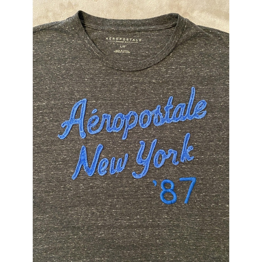 Aeropostale Shirt Men Sz L Gray Heather New York '87 Graphic Applique Streetwear